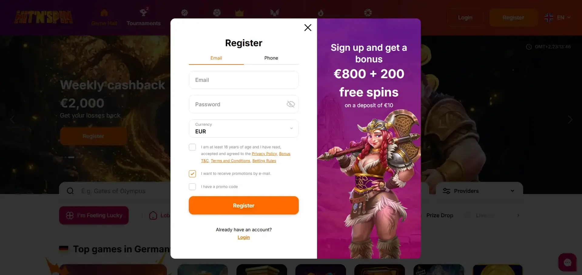 Come registrarsi su Hit'n'Spin
